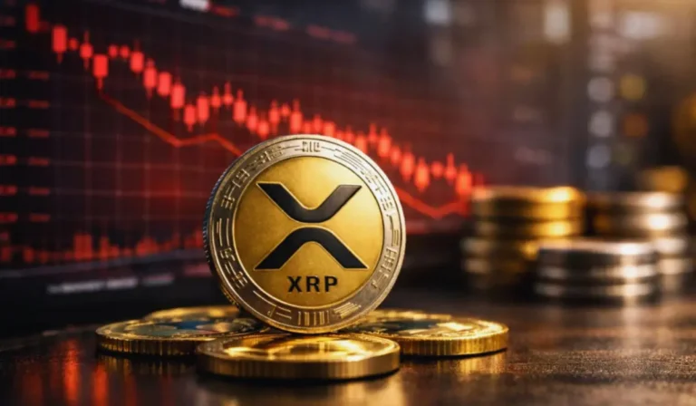 Ilustración moderna de XRP con gráficos de ETFs